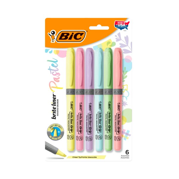 Briteliner BIC 6 Pack Soft Grip Pastel Highlighters